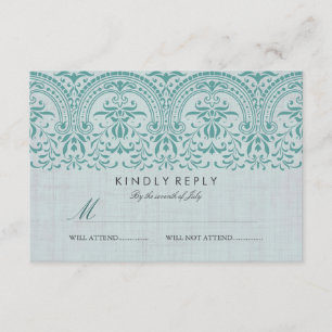 Teal Vintage Damask Mariage RSVP