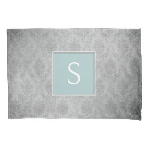 Teal Vintage Damask Monogram Pillowcase