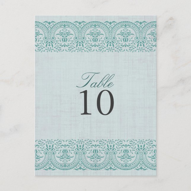 Teal Vintage Damask Table Number card (Front)