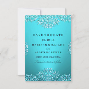 Teal Vintage Damask Wedding Save The Date