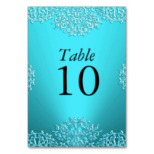 Teal Vintage Damask Wedding Table Number