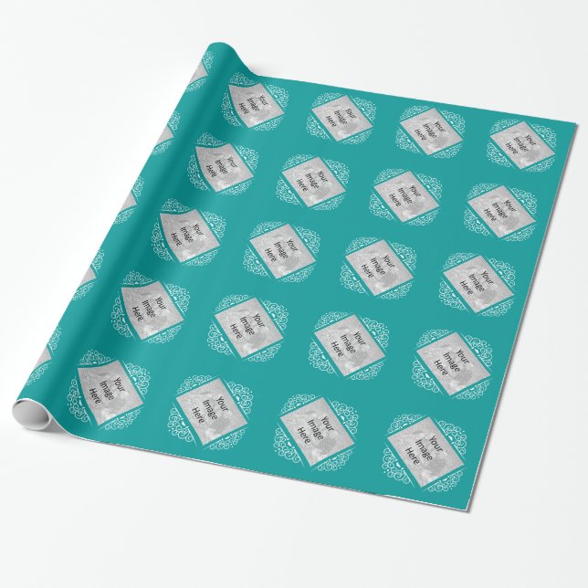 Teal Vintage Frame Photo Wrapping Paper (Unrolled)