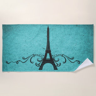 Teal Vintage French Flourish Beach Towel