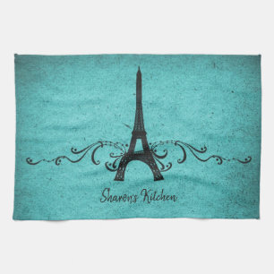 Teal Vintage French Flourish Kitchen Towel