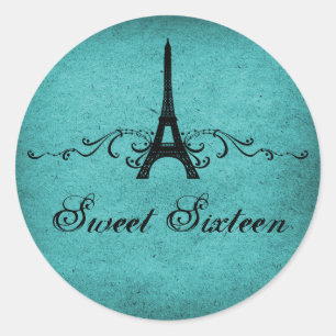 Teal Vintage French Flourish Sweet 16 Stickers