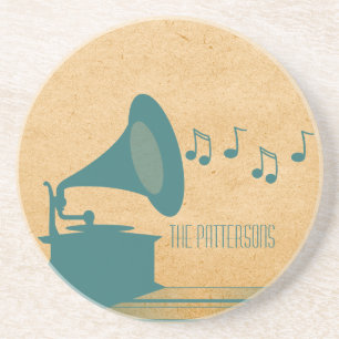 Teal Vintage Gramophone Coaster