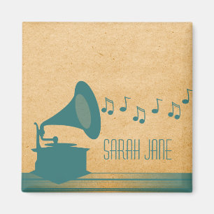 Teal Vintage Gramophone Magnet