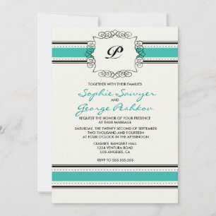 Teal Vintage Monogram Wedding Invitation
