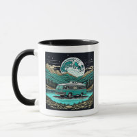 Teal Vintage RV Camper in the Mountains Retro