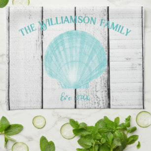 Teal Vintage Scallop Shell Kitchen Towel