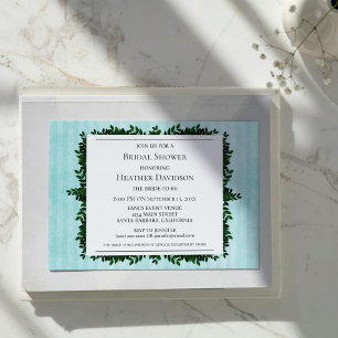 Teal Vintage Striped Foliage Bridal Shower Invite
