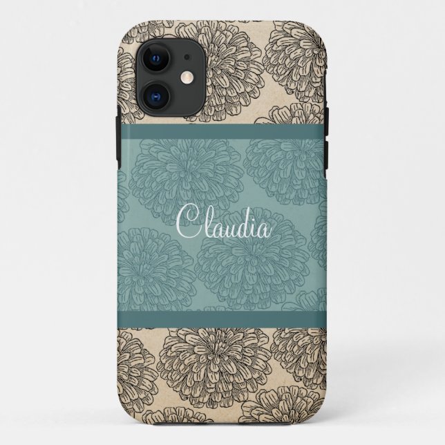 Teal Vintage Zinnia BT iPhone 5 Case (Back)