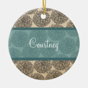 Teal Vintage Zinnia Ornament