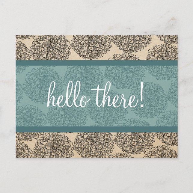 Teal Vintage Zinnia Postcard (Front)