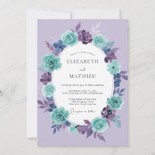 Teal Violet Painted Wedding Invitation