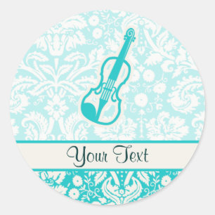 Teal Violin Classic Round Sticker