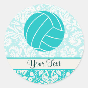 Teal Volleyball Classic Round Sticker