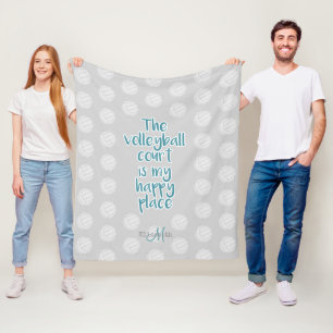 teal volleyball court my happy place typography fleece blanket