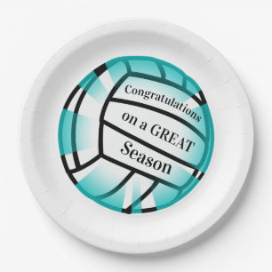 Teal Volleyball Paper Party Paper Plate
