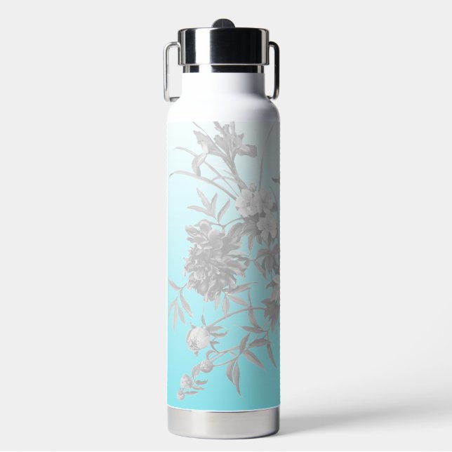 Teal Water Bottle with Name and Flowers (Front)