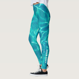Teal Water, Personalize White Text or Name Leggings