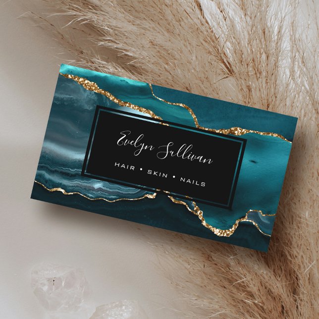 teal watercolor agate business card (Creator Uploaded)