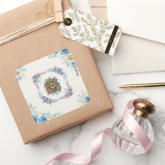 Teal Watercolor Bloom Square Sticker (Gifting)