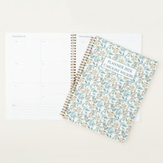 Teal Watercolor botanical Stylish Undated Blue Planner