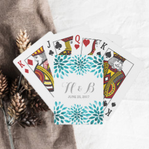 Teal Watercolor Chrysanthemum Playing Cards
