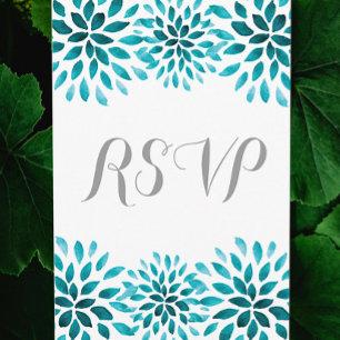 Teal Watercolor Chrysanthemum RSVP Postcard