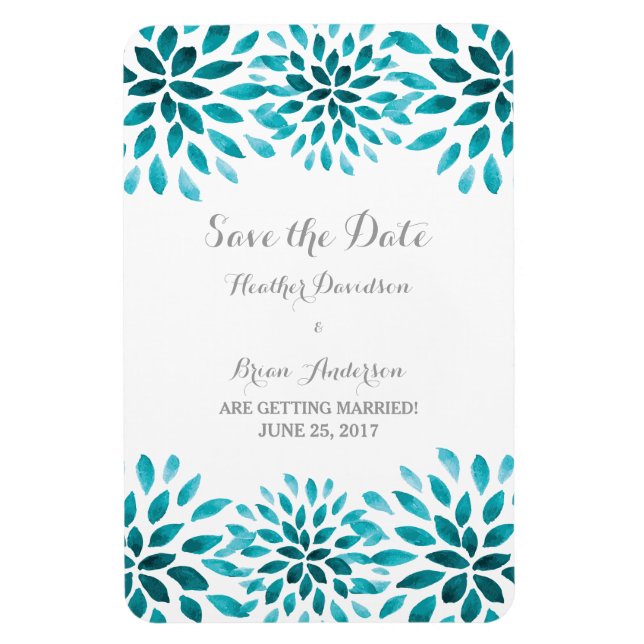 Teal Watercolor Chrysanthemum Save the Date Magnet (Vertical)