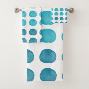 Teal Watercolor Cute Happy Polka Dots Art Bath Towel Set