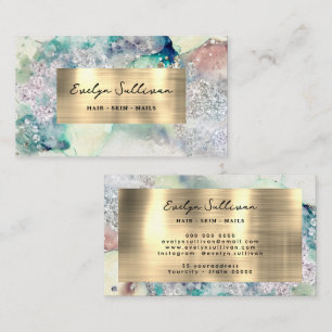 Teal watercolor faux gold foil business card