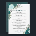 Teal Watercolor Floral Elegant Boho Wedding Menu<br><div class="desc">This beautiful wedding menu features a rustic boho chic floral design with script calligraphy lettering and hand painted watercolor roses in shades of teal, turquoise, aqua and cyan. The text is completely customizable with space for the couple's name & wedding date. Elegant, stylish, and chic, this card is a great...</div>