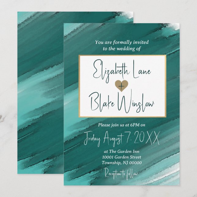 Teal Watercolor invitation - Wedding invite (Front/Back)