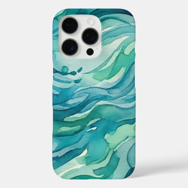 Teal Watercolor Ocean Waves Case-Mate iPhone Case (Back)