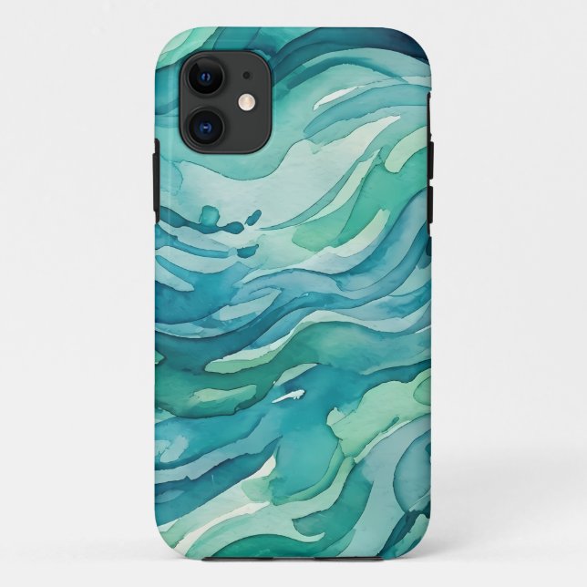 Teal Watercolor Ocean Waves Case-Mate iPhone Case (Back)