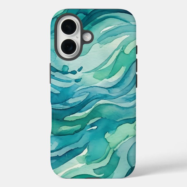 Teal Watercolor Ocean Waves Case-Mate iPhone Case (Back)