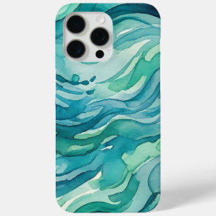 Teal Watercolor Ocean Waves iPhone 15 Pro Max Case