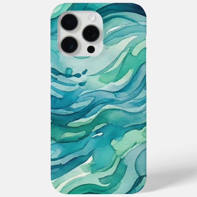 Teal Watercolor Ocean Waves Case-Mate iPhone Case (Back)