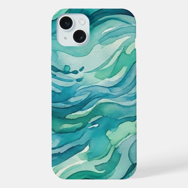 Teal Watercolor Ocean Waves iPhone Case (Back)