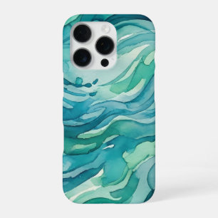 Teal Watercolor Ocean Waves iPhone 16 Pro Case