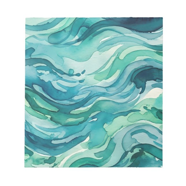 Teal Watercolor Ocean Waves Notepad (Front)