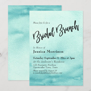 Teal Watercolor Ombre Bridal Brunch Invitation