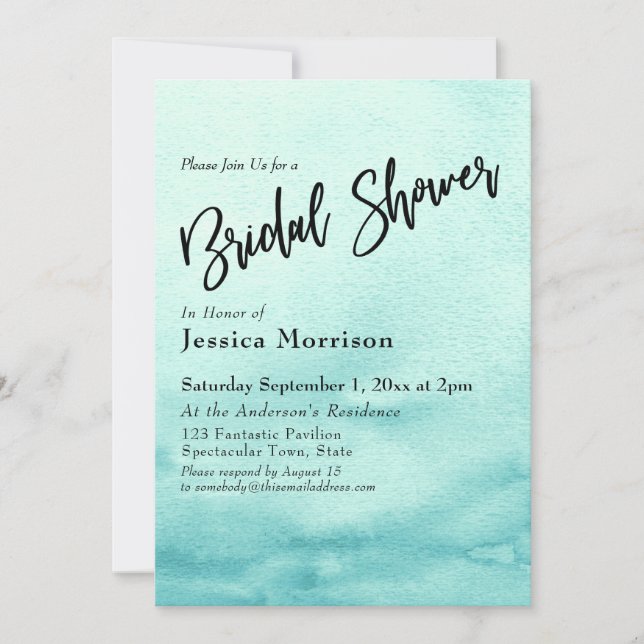 Teal Watercolor Ombre Bridal Shower Invitation (Front)