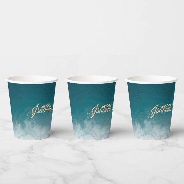 Teal Watercolor Ombre Sweet 16 Paper Cups (Multi)