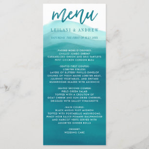 Teal Watercolor Ombre Wave Wedding Menu