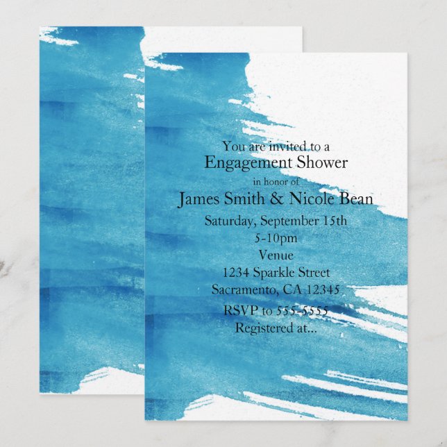 Teal Watercolor Paint Modern Simple Invitations (Front/Back)