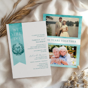 Teal Watercolor Photo Wedding Anniversary Invitation