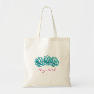 Teal Watercolor Roses Tote Bag